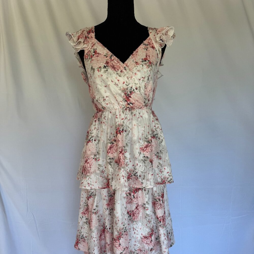 Lulu's Cascading Crush blush pink floral tiered sleeveless dress beautiful - 394
